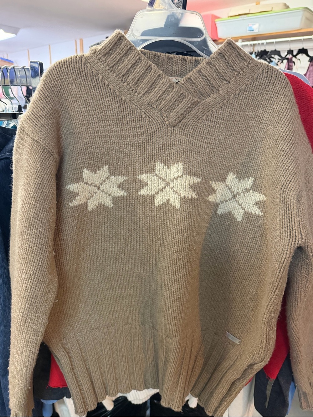 Vampire 1950 Italy 100% Merino Wool Sweater Brown Nordic Snowflake Ski vintage
